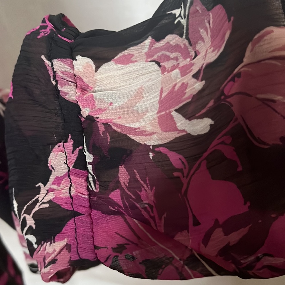 Roaman’s chiffon sheer arm sleeveless black underlies bodice pink black cream - Picture 9 of 14